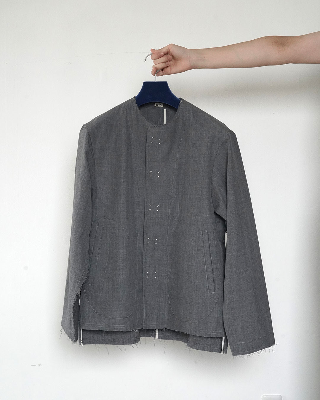 24AW KHOKI ノーカラー フリンジ ウールジャケット 2 ネイビー メンズ