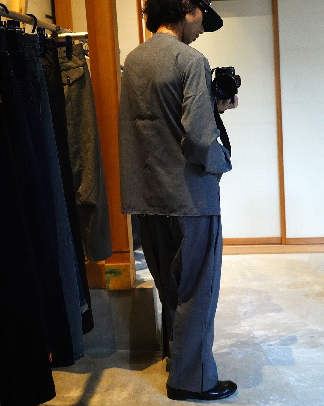 KHOKI no collar wool gabardine jacket